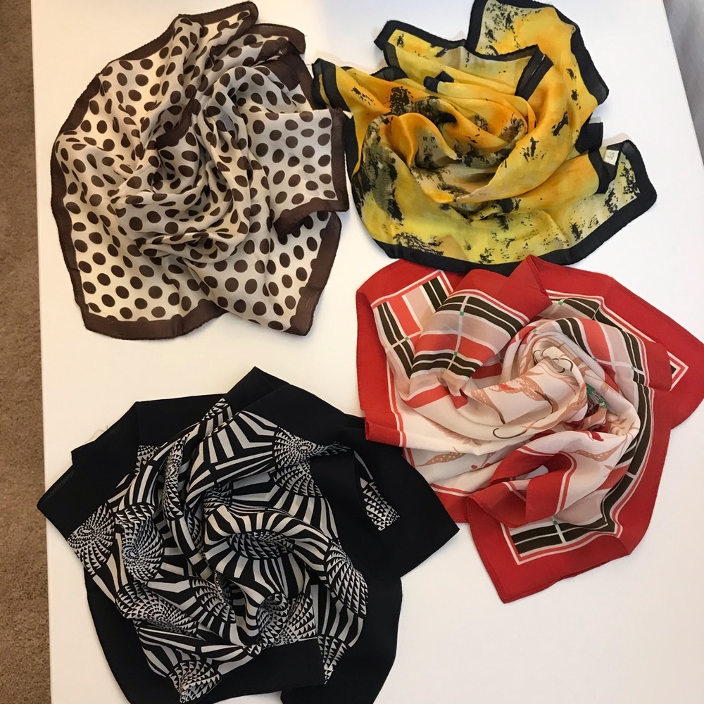 100% silk neck scarves.